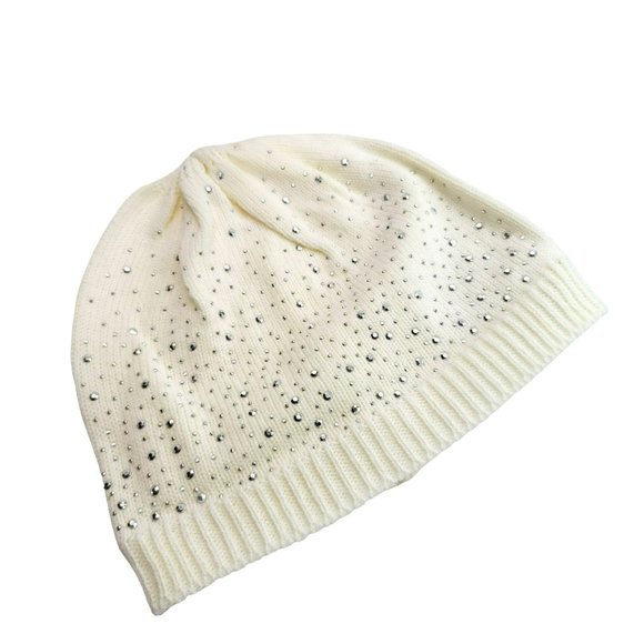 Cream and Gray Hat and Gloves Set Silver Metallic Embellished Dh836 - Picture 4 of 4